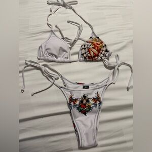 Ed Hardy White Bikini with Colorful Tattoo Design